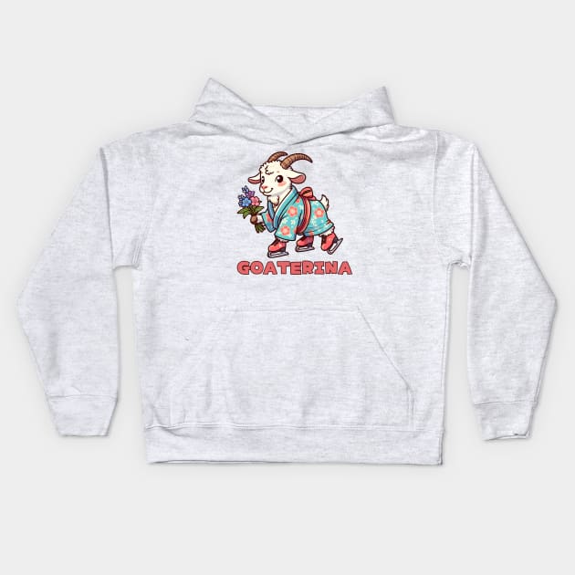 Ice skating goat Kids Hoodie by Japanese Fever